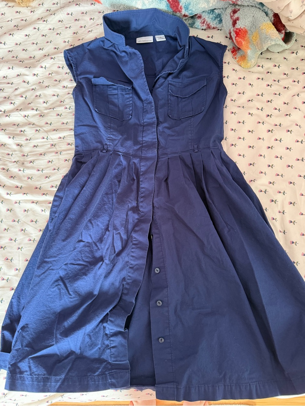 Liz Claiborne Navy Button-Front Midi Shirt Dress
